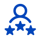 Expertise and Customer Rating Icon Blue icon depicting a person with three stars underneath, symbolizing expertise, rating, or customer feedback.